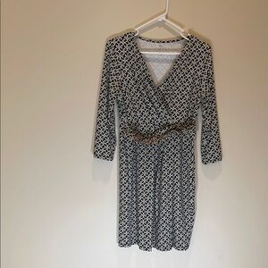 Talbots Black and Cream Wrap Around Style Dress